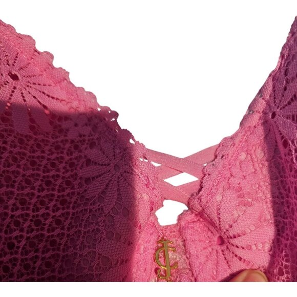 Juicy Couture Intimates Size 42D Pink Lace Sexy Pushup Underwire Bra Charm Clasp - Picture 8 of 9